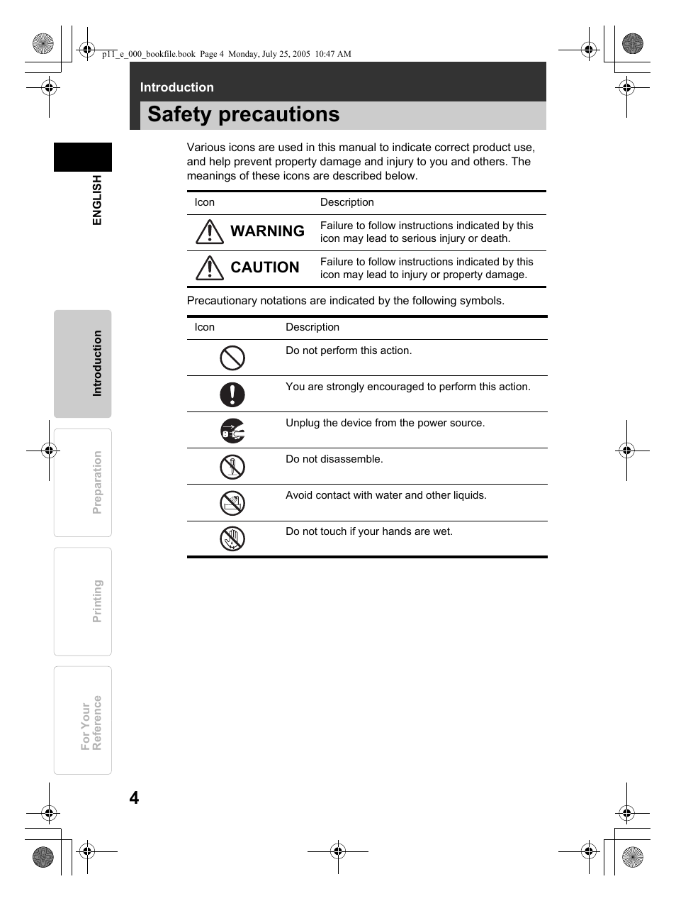 Safety precautions, Warning, Caution | Olympus P-11 User Manual | Page 4 / 164