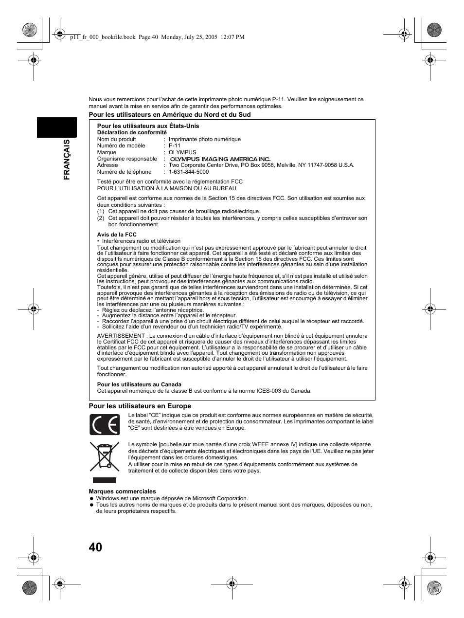 Français | Olympus P-11 User Manual | Page 40 / 164