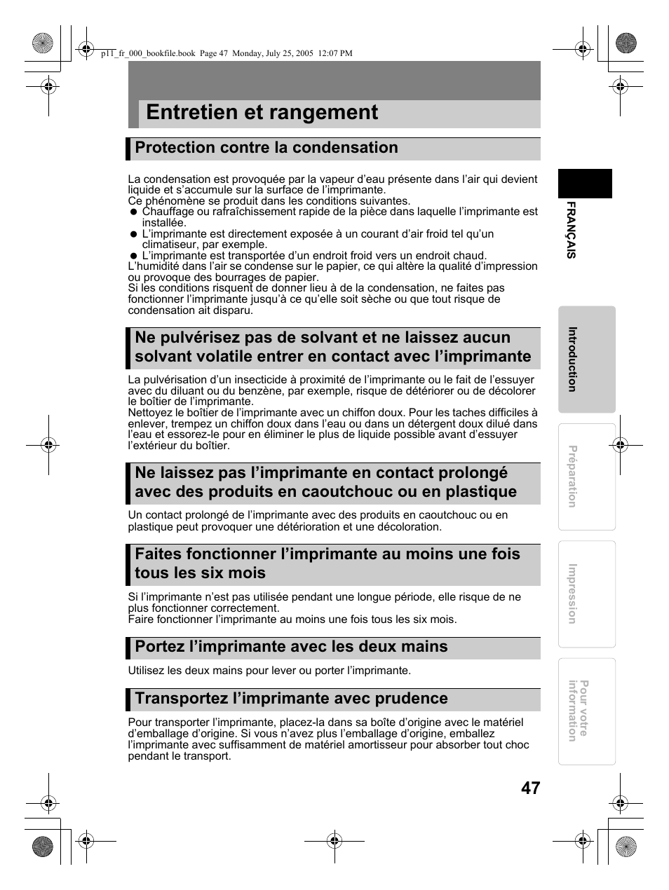 Entretien et rangement | Olympus P-11 User Manual | Page 47 / 164