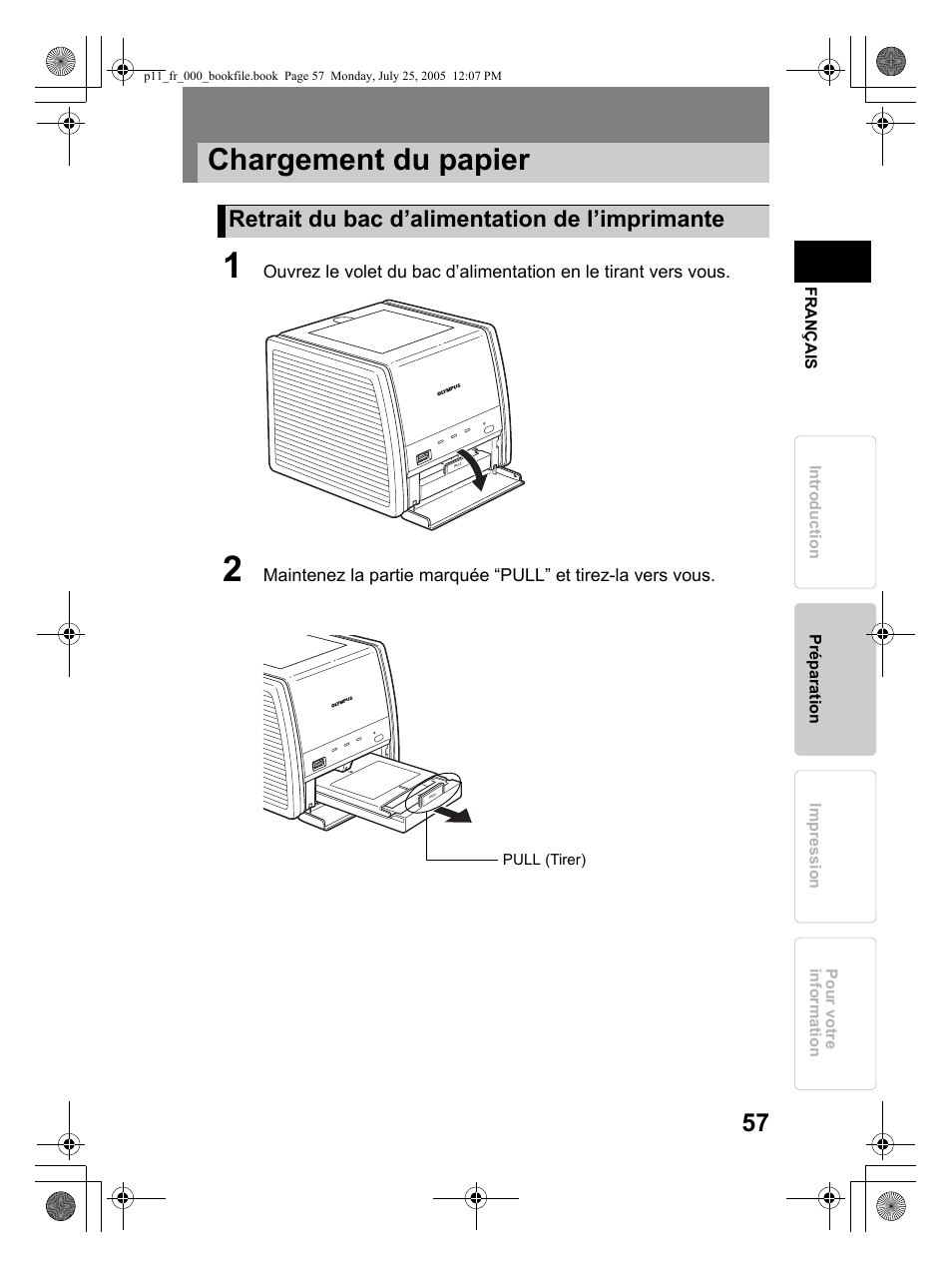 Chargement du papier | Olympus P-11 User Manual | Page 57 / 164