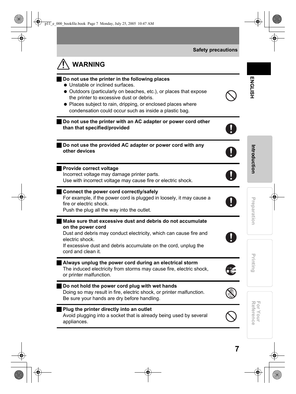 Warning | Olympus P-11 User Manual | Page 7 / 164