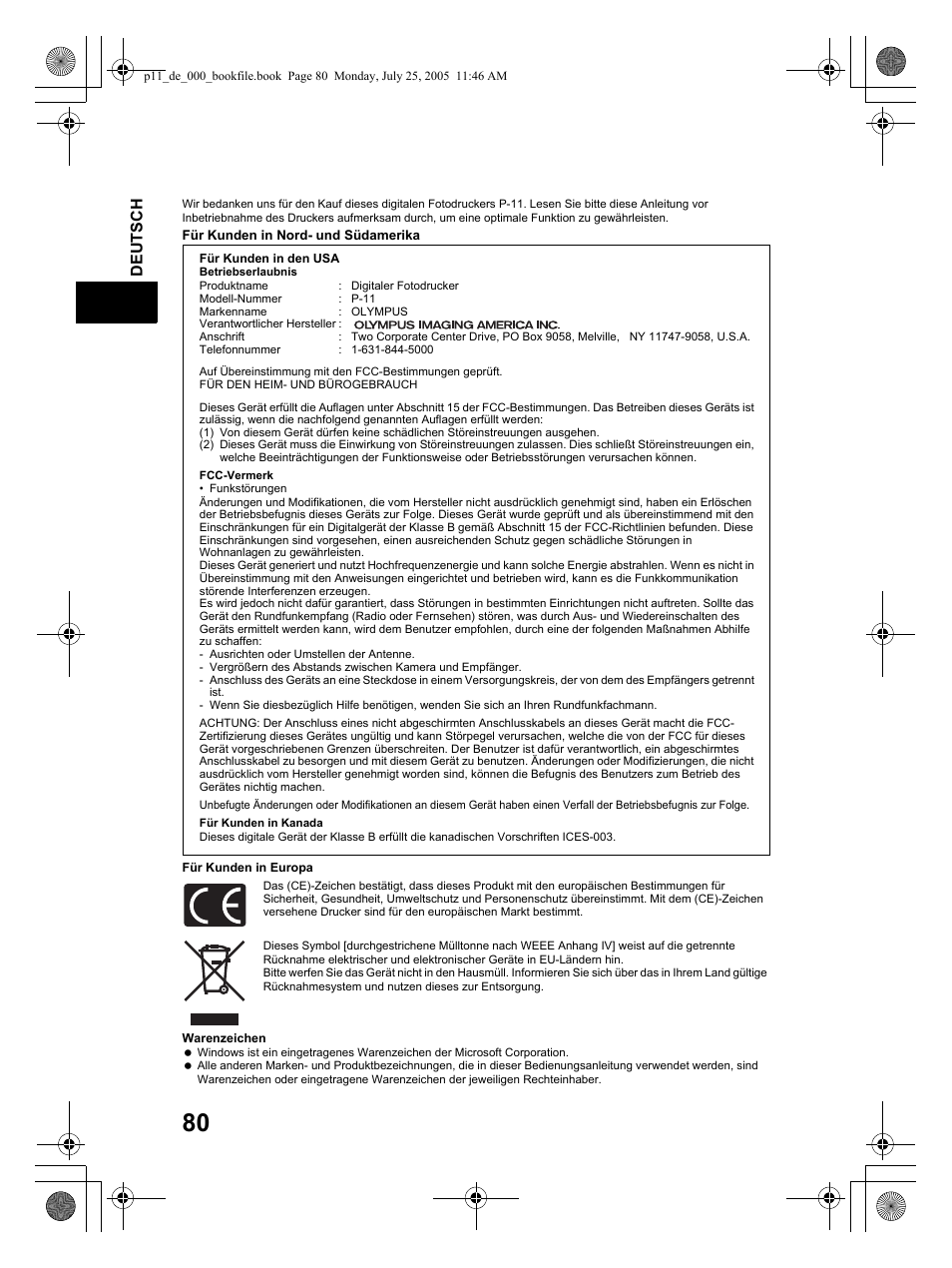 Deutsch | Olympus P-11 User Manual | Page 80 / 164