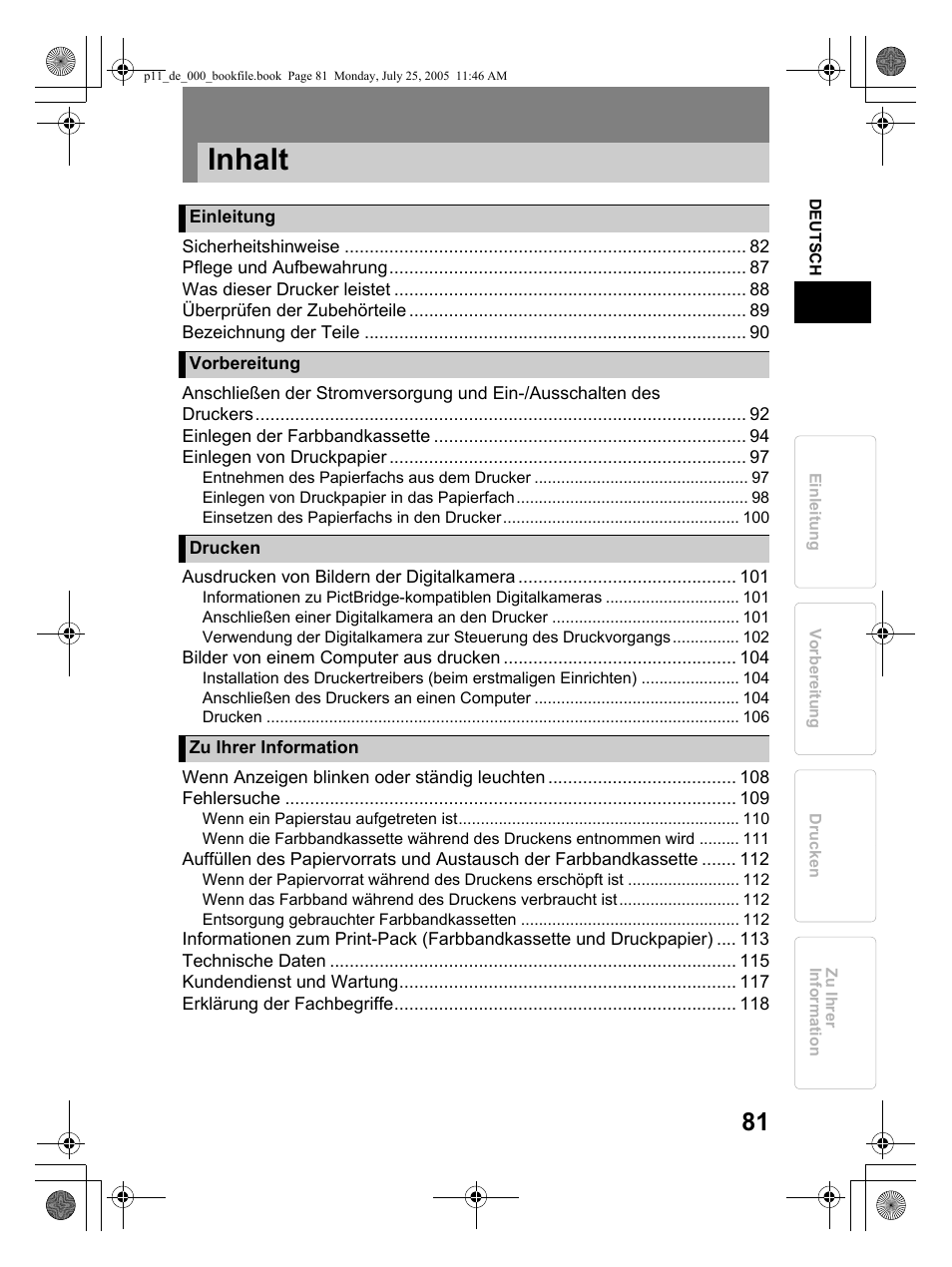Inhalt | Olympus P-11 User Manual | Page 81 / 164