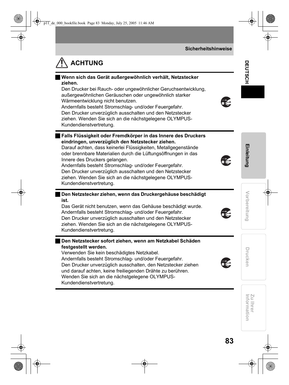 Achtung | Olympus P-11 User Manual | Page 83 / 164