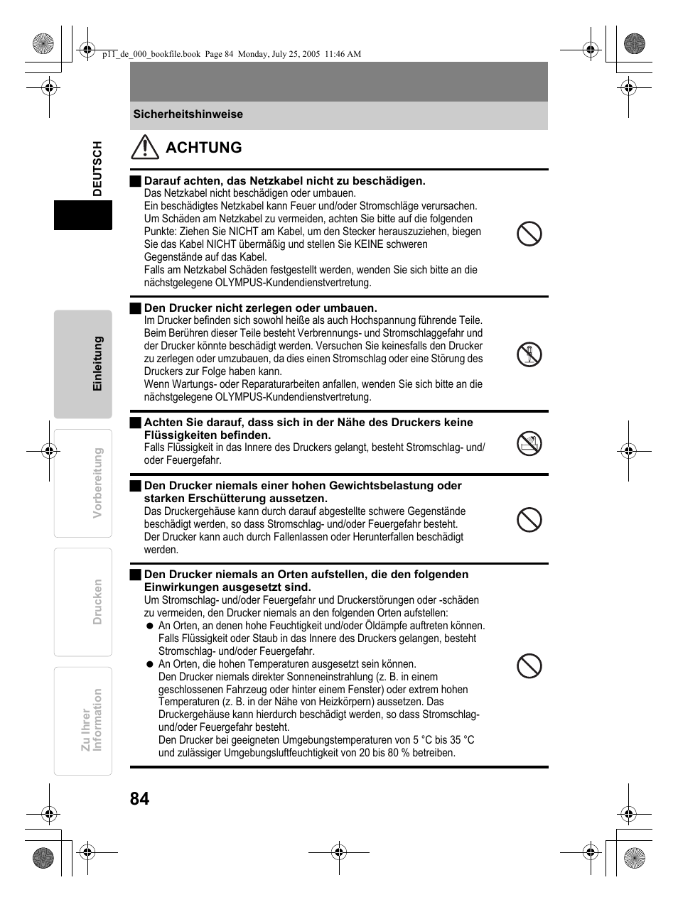 Achtung | Olympus P-11 User Manual | Page 84 / 164