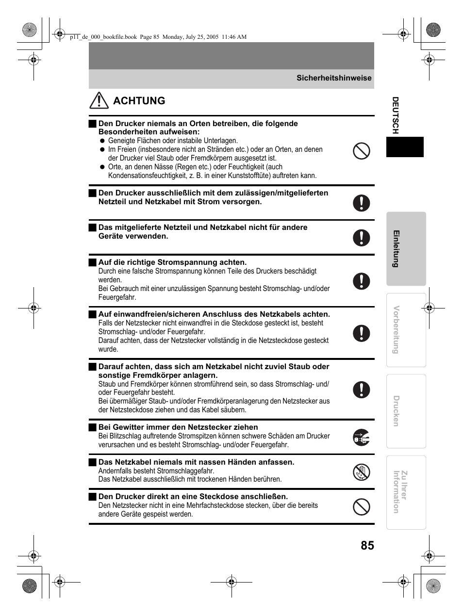 Achtung | Olympus P-11 User Manual | Page 85 / 164