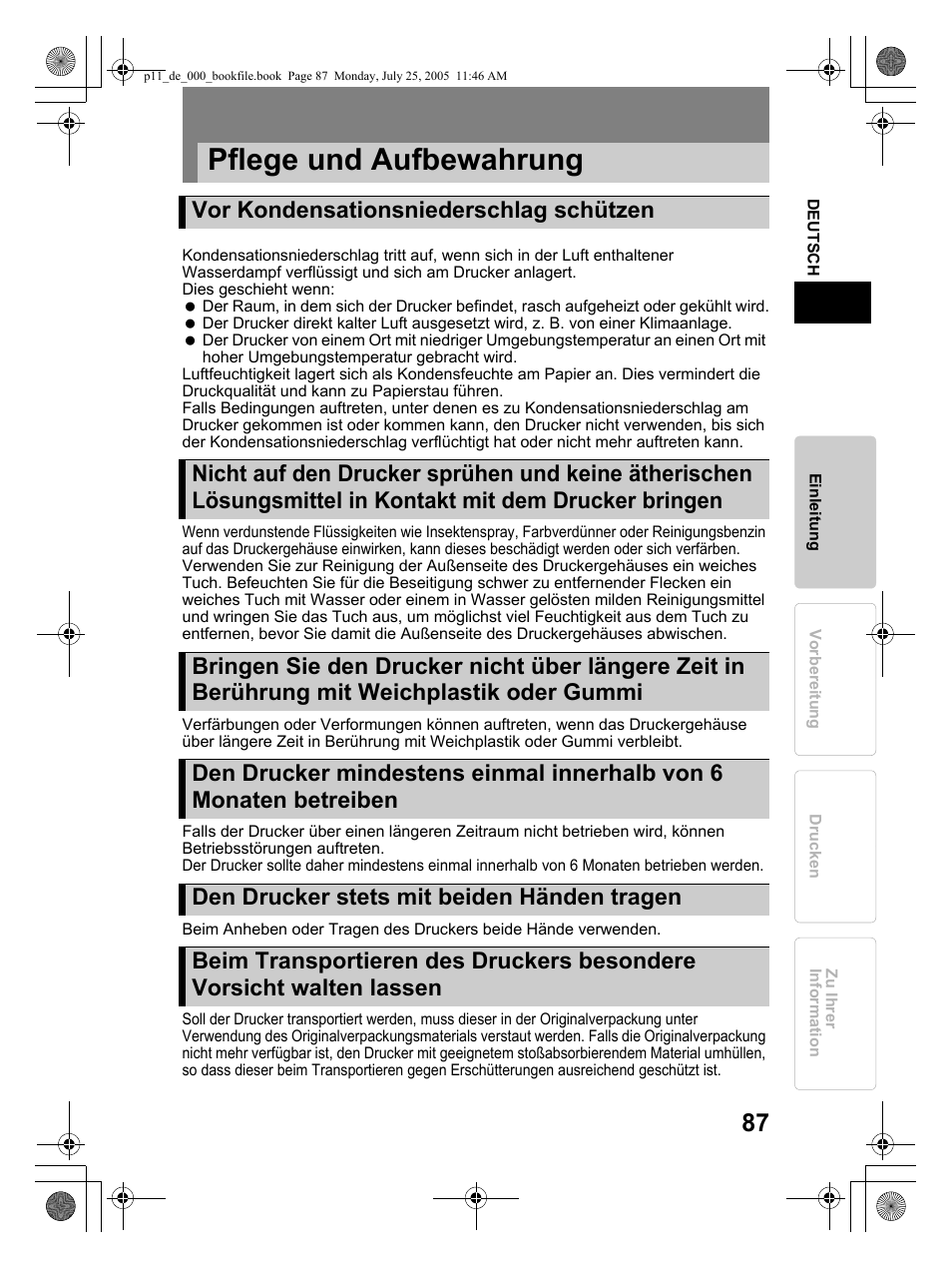 Pflege und aufbewahrung | Olympus P-11 User Manual | Page 87 / 164