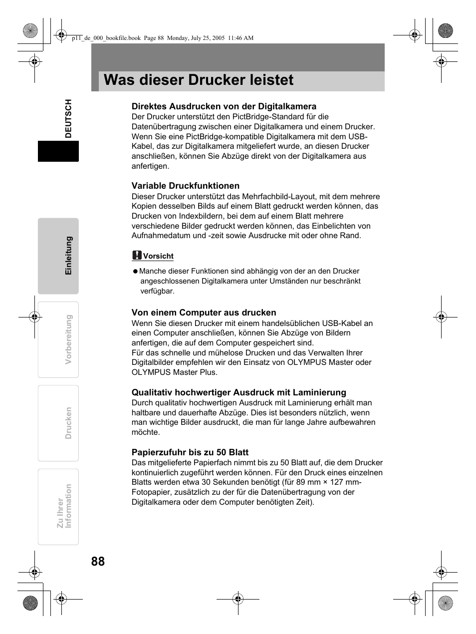 Was dieser drucker leistet | Olympus P-11 User Manual | Page 88 / 164