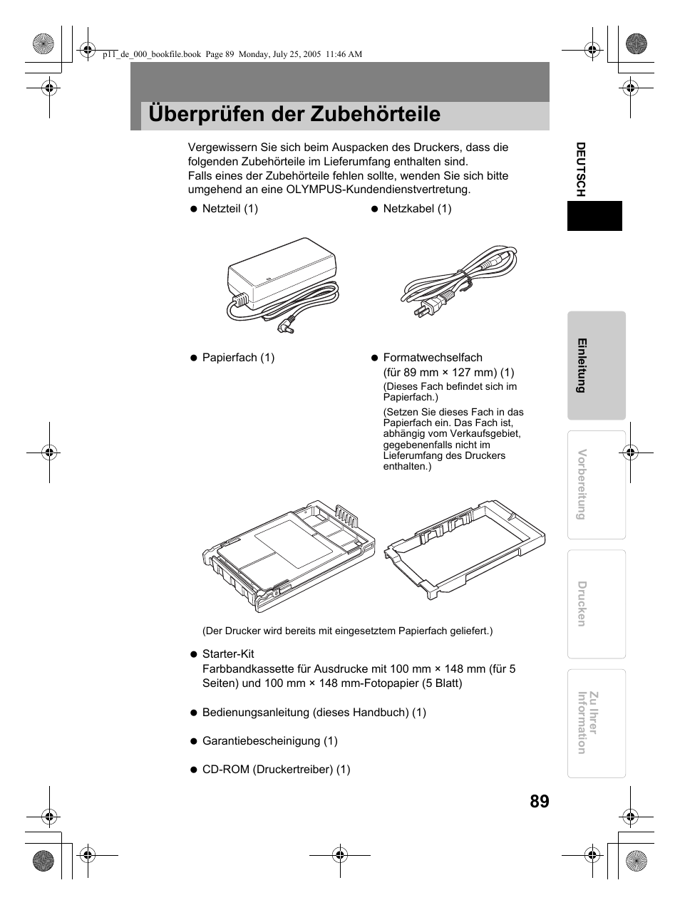 Überprüfen der zubehörteile | Olympus P-11 User Manual | Page 89 / 164