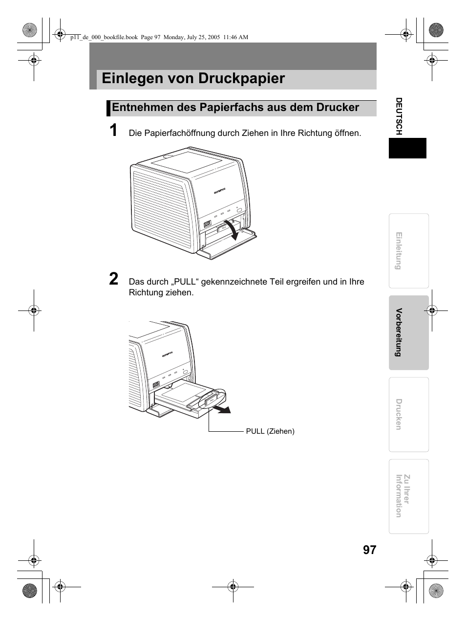 Einlegen von druckpapier | Olympus P-11 User Manual | Page 97 / 164
