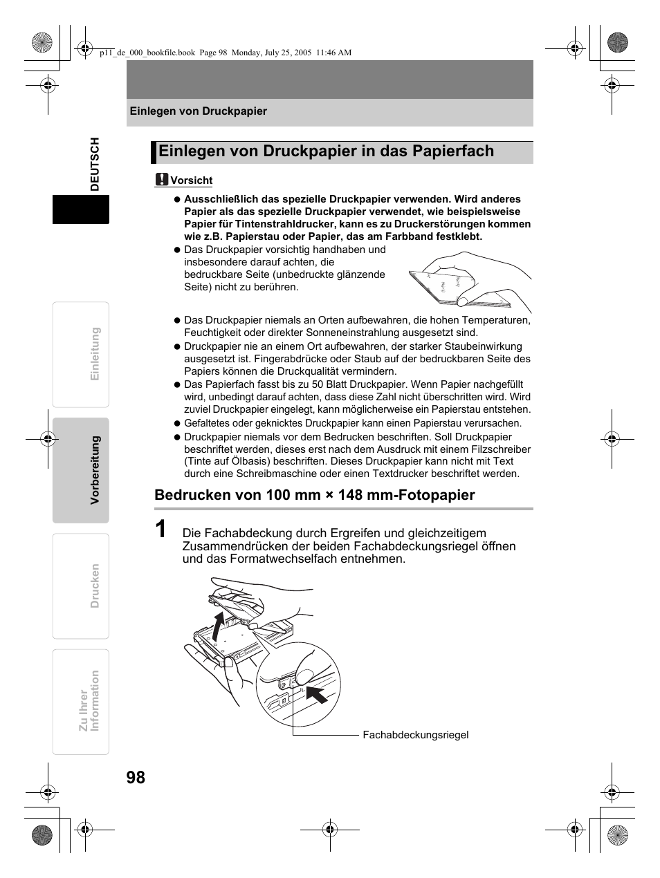 Einlegen von druckpapier in das papierfach | Olympus P-11 User Manual | Page 98 / 164