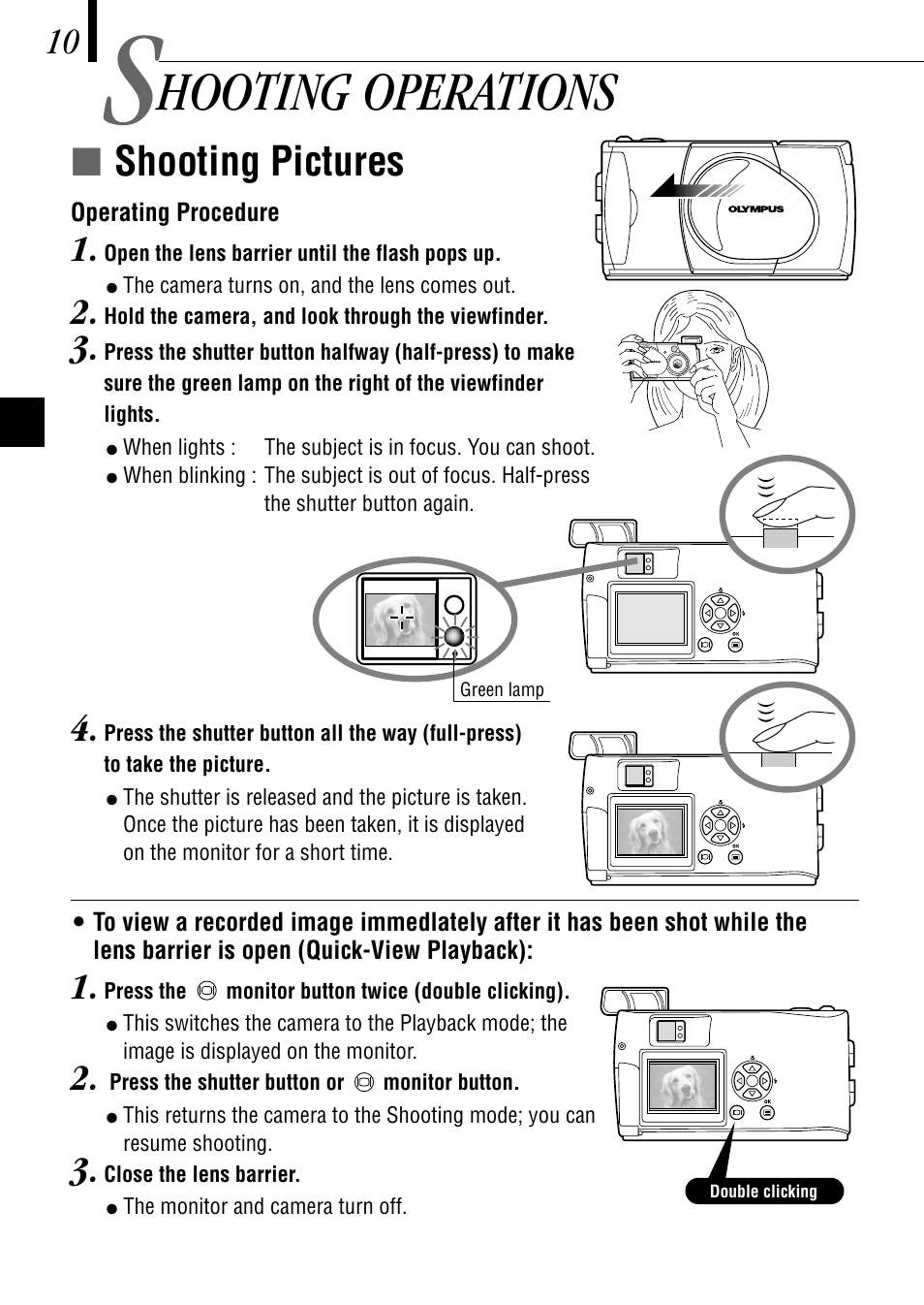 Hooting operations, Íshooting pictures | Olympus C-1 D-150 User Manual | Page 10 / 146