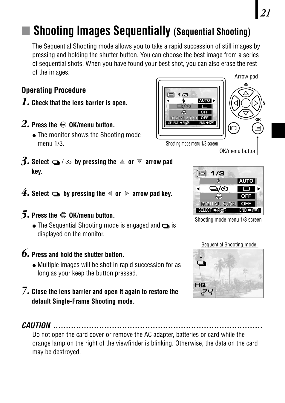 Íshooting images sequentially, Sequential shooting) | Olympus C-1 D-150 User Manual | Page 21 / 146