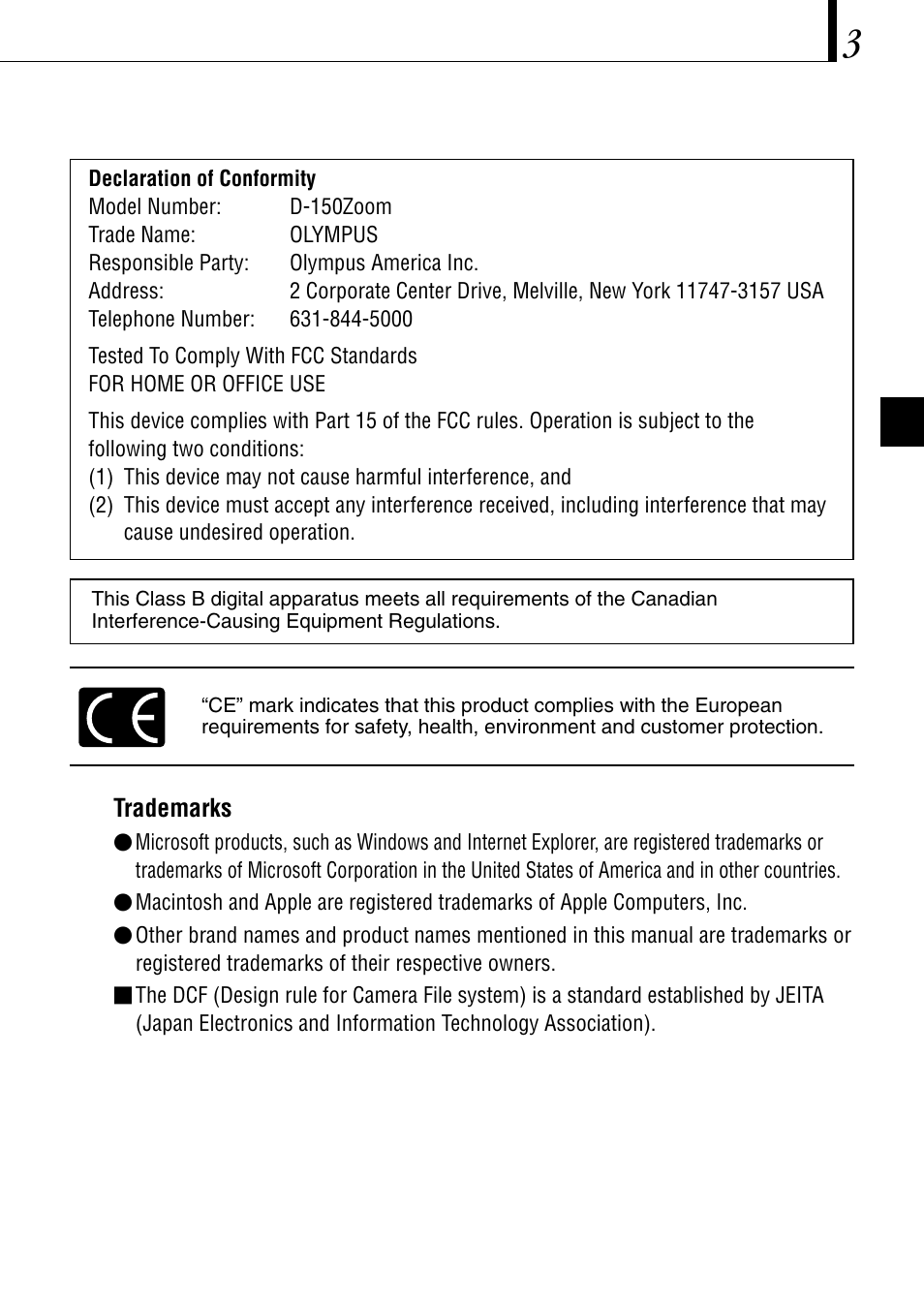 Olympus C-1 D-150 User Manual | Page 3 / 146