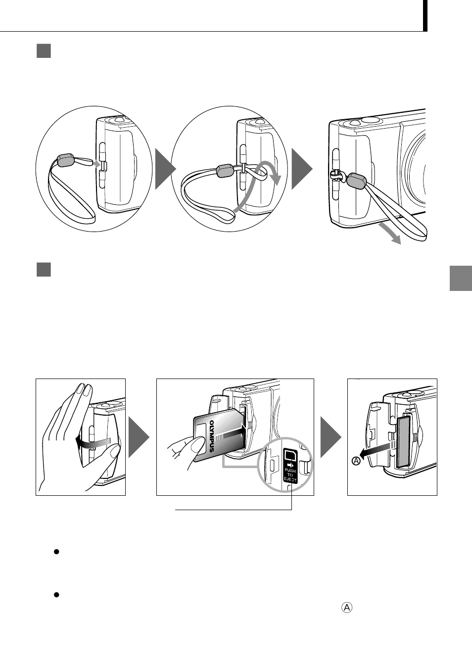 Íanbringen des mitgelieferten trageriemens, Íeinlegen der speicherkarte | Olympus C-1 D-150 User Manual | Page 79 / 146