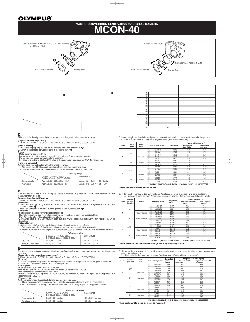 Olympus MCON 40 User Manual | 2 pages