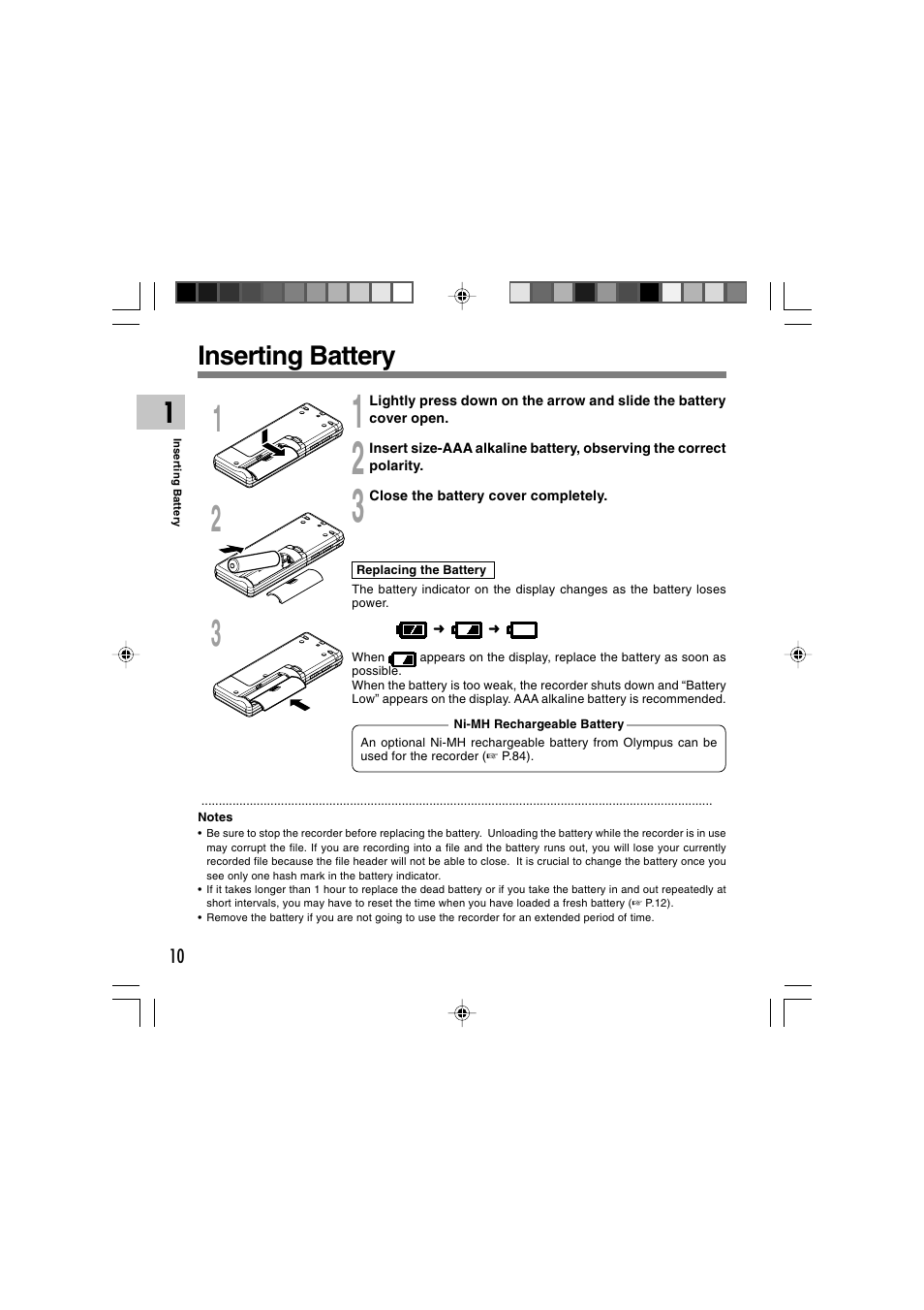 Inserting battery | Olympus WS-300M User Manual | Page 10 / 264