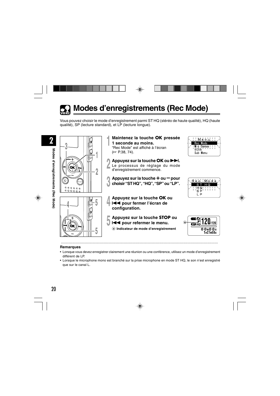 Modes d’enregistrements (rec mode) | Olympus WS-300M User Manual | Page 108 / 264