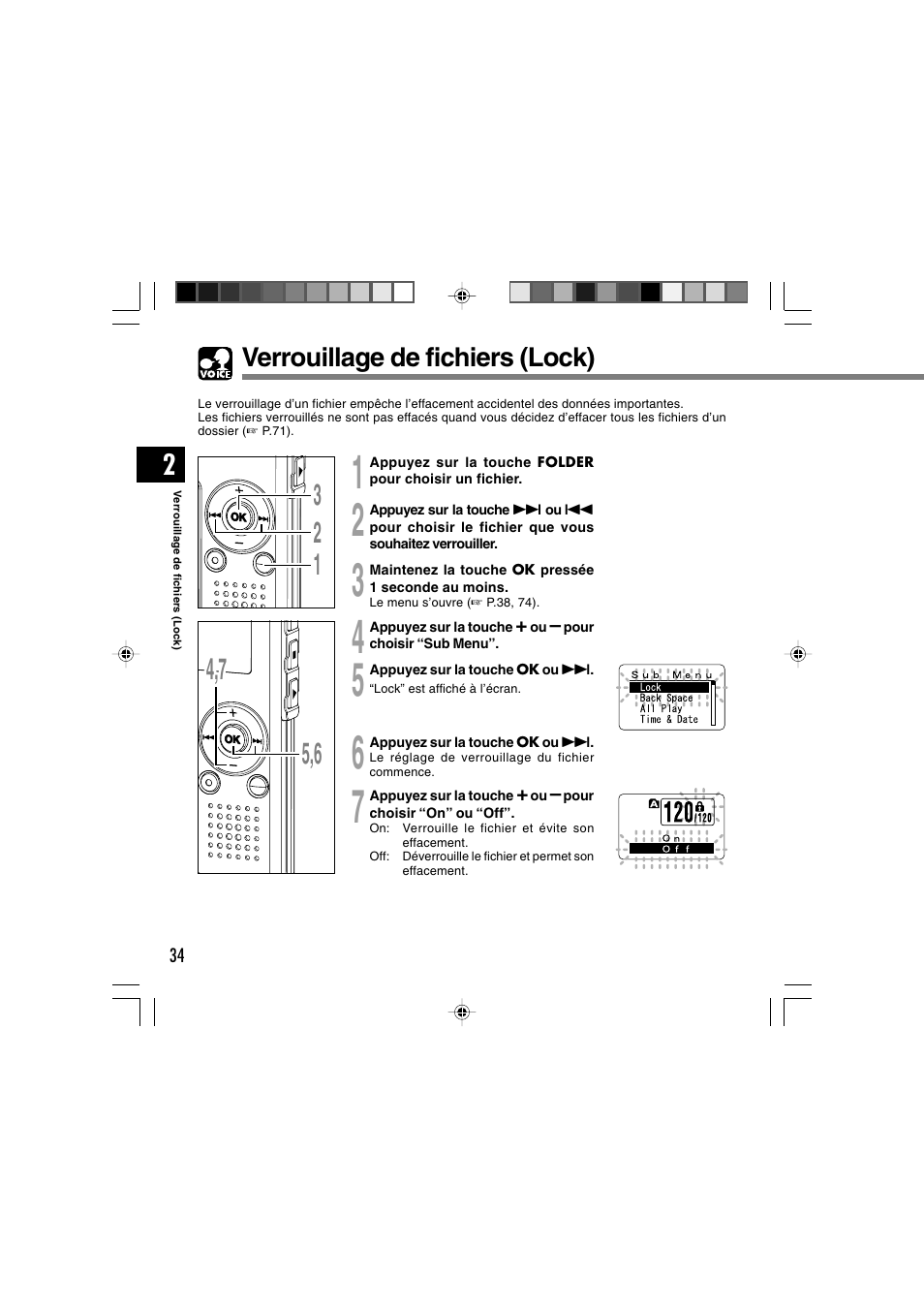 Verrouillage de fichiers (lock) | Olympus WS-300M User Manual | Page 122 / 264