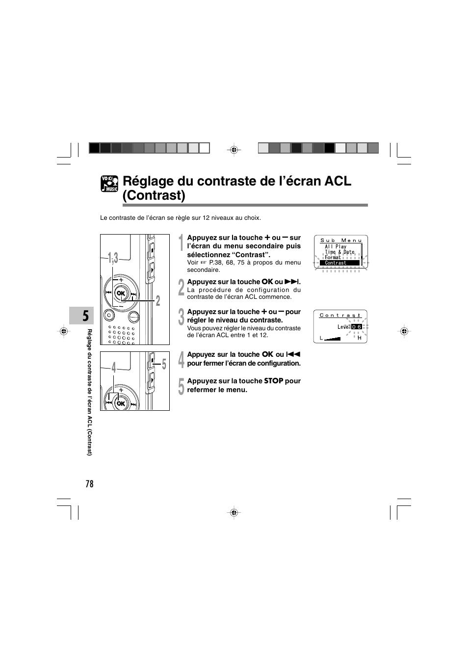Réglage du contraste de l’écran acl (contrast) | Olympus WS-300M User Manual | Page 166 / 264