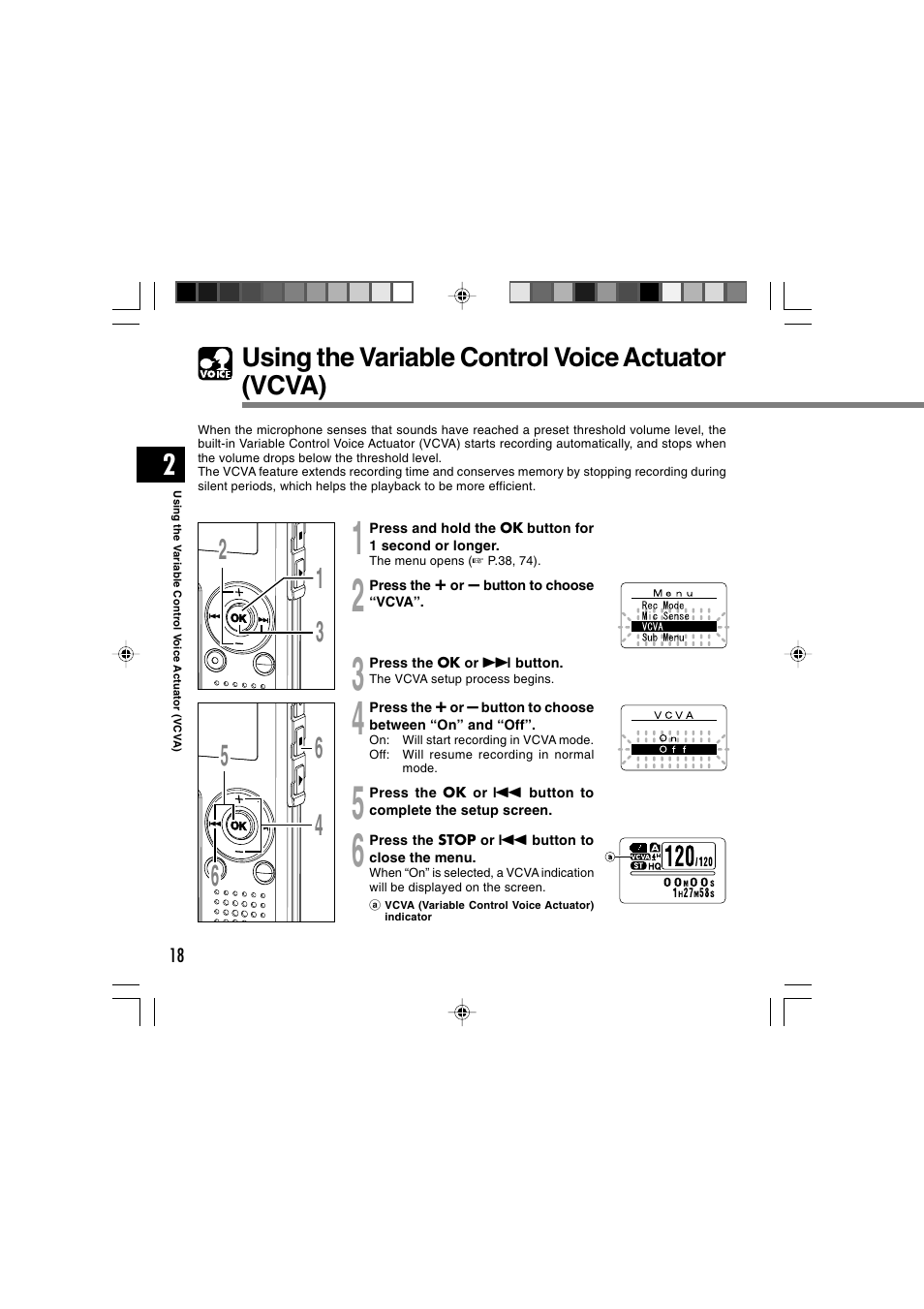 Using the variable control voice actuator(vcva), Using the variable control voice actuator (vcva) | Olympus WS-300M User Manual | Page 18 / 264