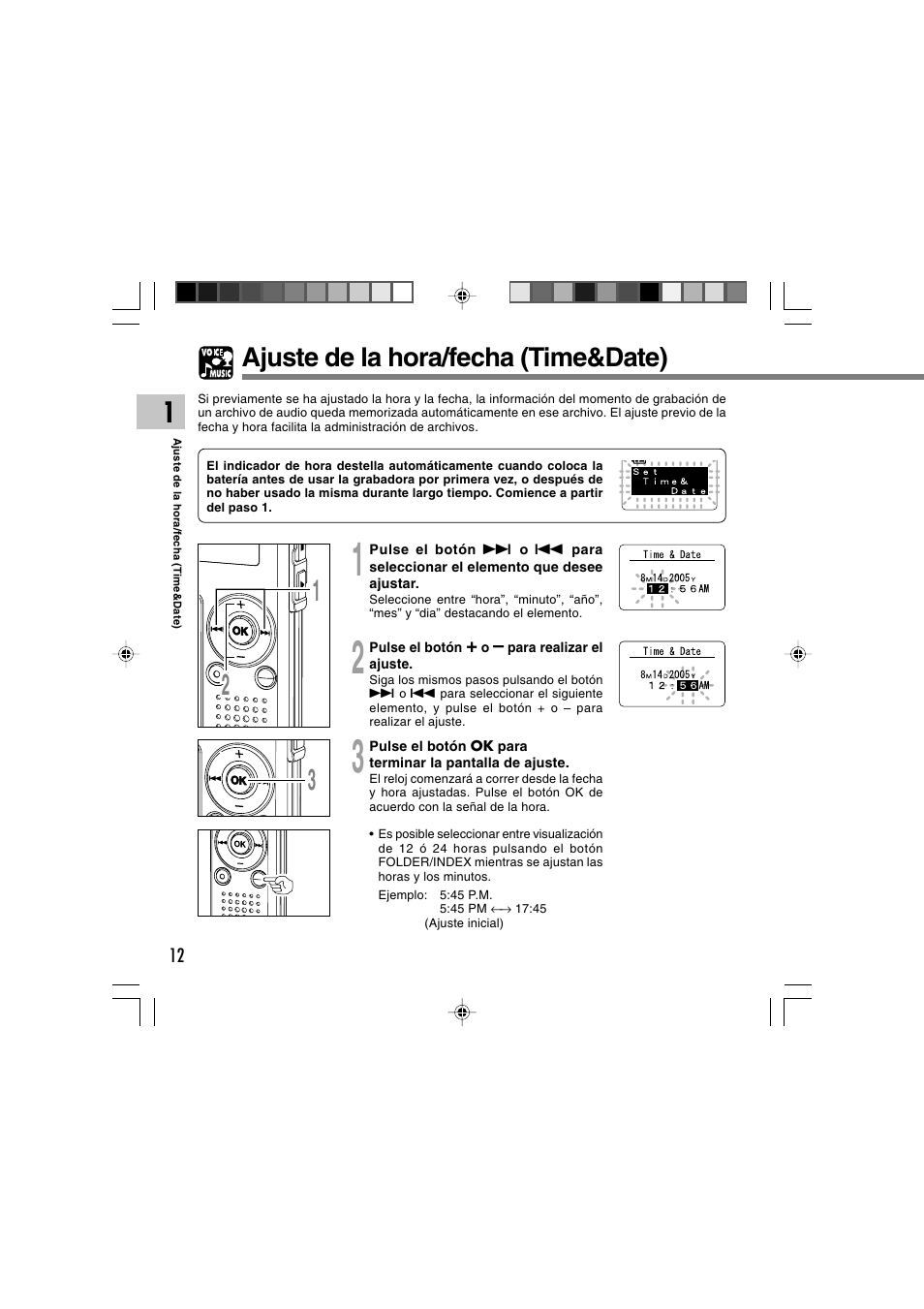 Ajuste de la hora/fecha (time&date) | Olympus WS-300M User Manual | Page 188 / 264