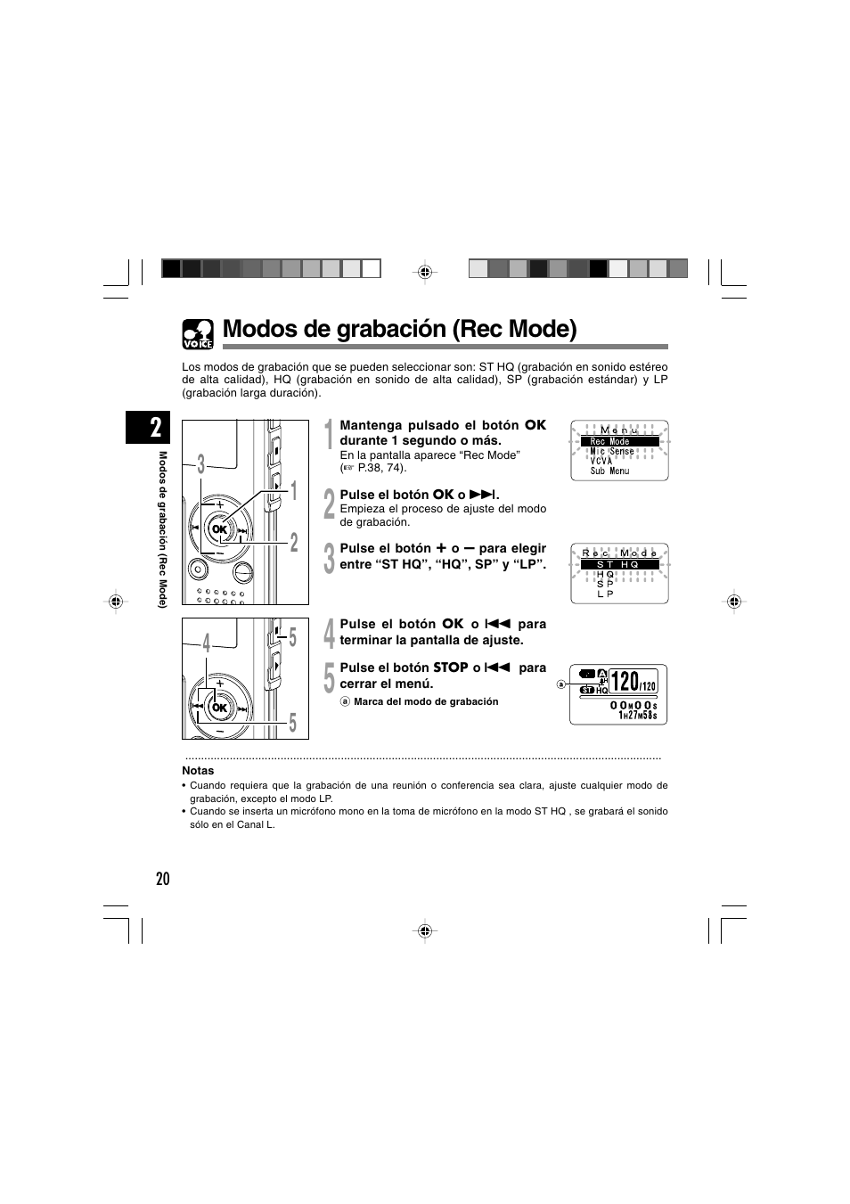 Modos de grabación (rec mode) | Olympus WS-300M User Manual | Page 196 / 264