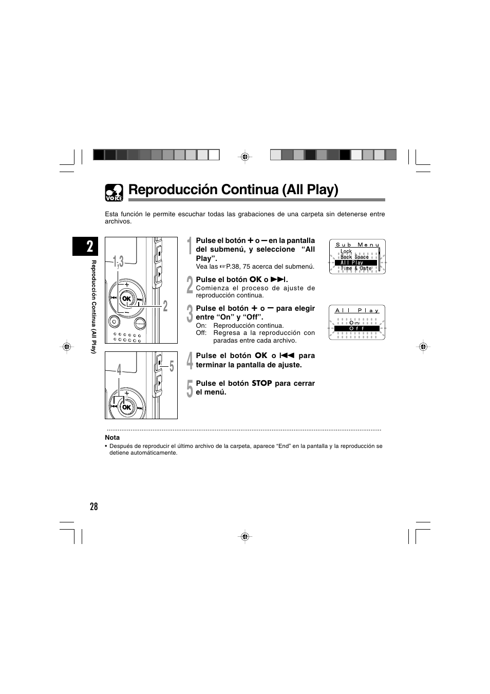 Reproducción continua (all play) | Olympus WS-300M User Manual | Page 204 / 264