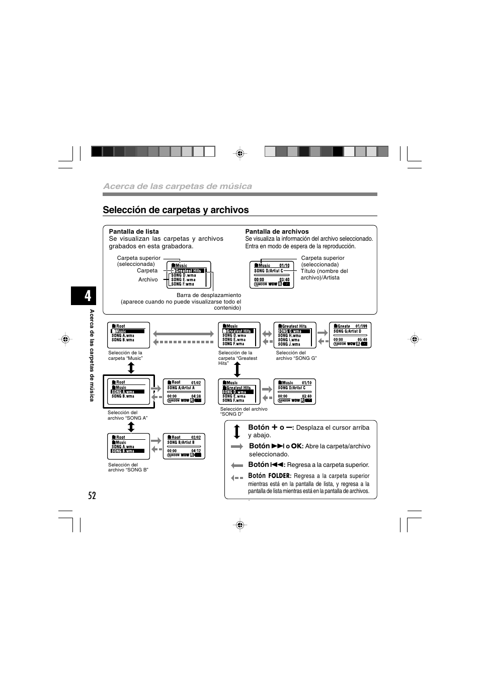Selección de carpetas y archivos | Olympus WS-300M User Manual | Page 228 / 264