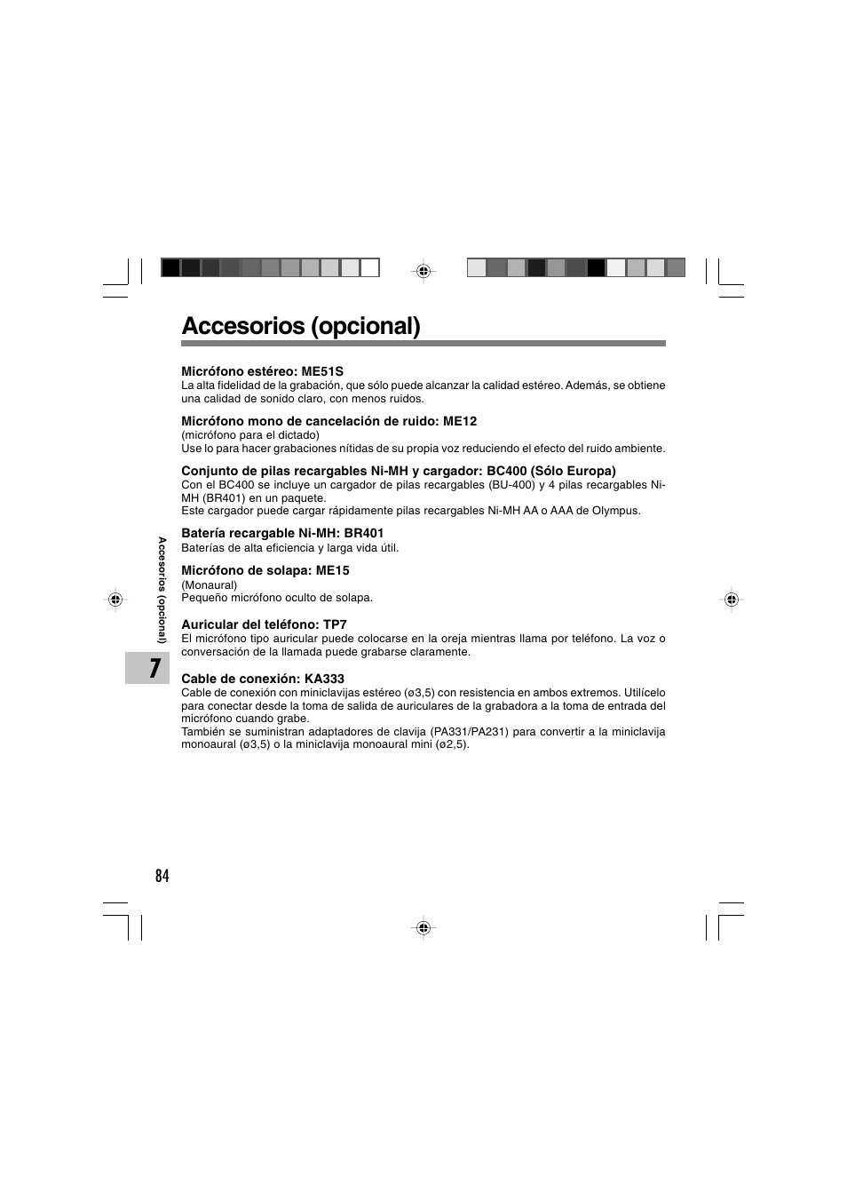 Accesorios (opcional) | Olympus WS-300M User Manual | Page 260 / 264