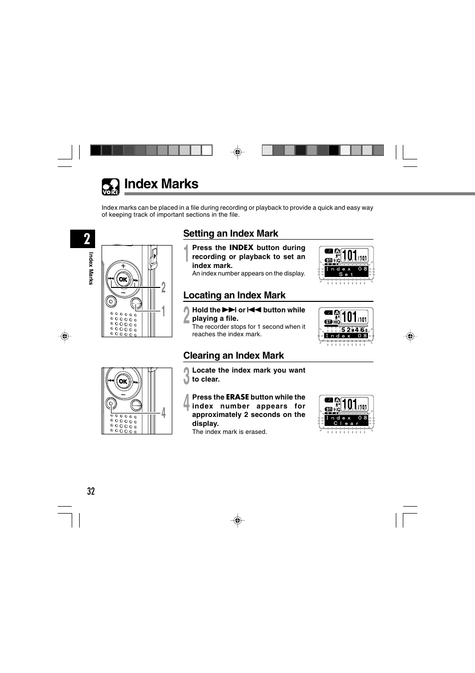 Index marks | Olympus WS-300M User Manual | Page 32 / 264