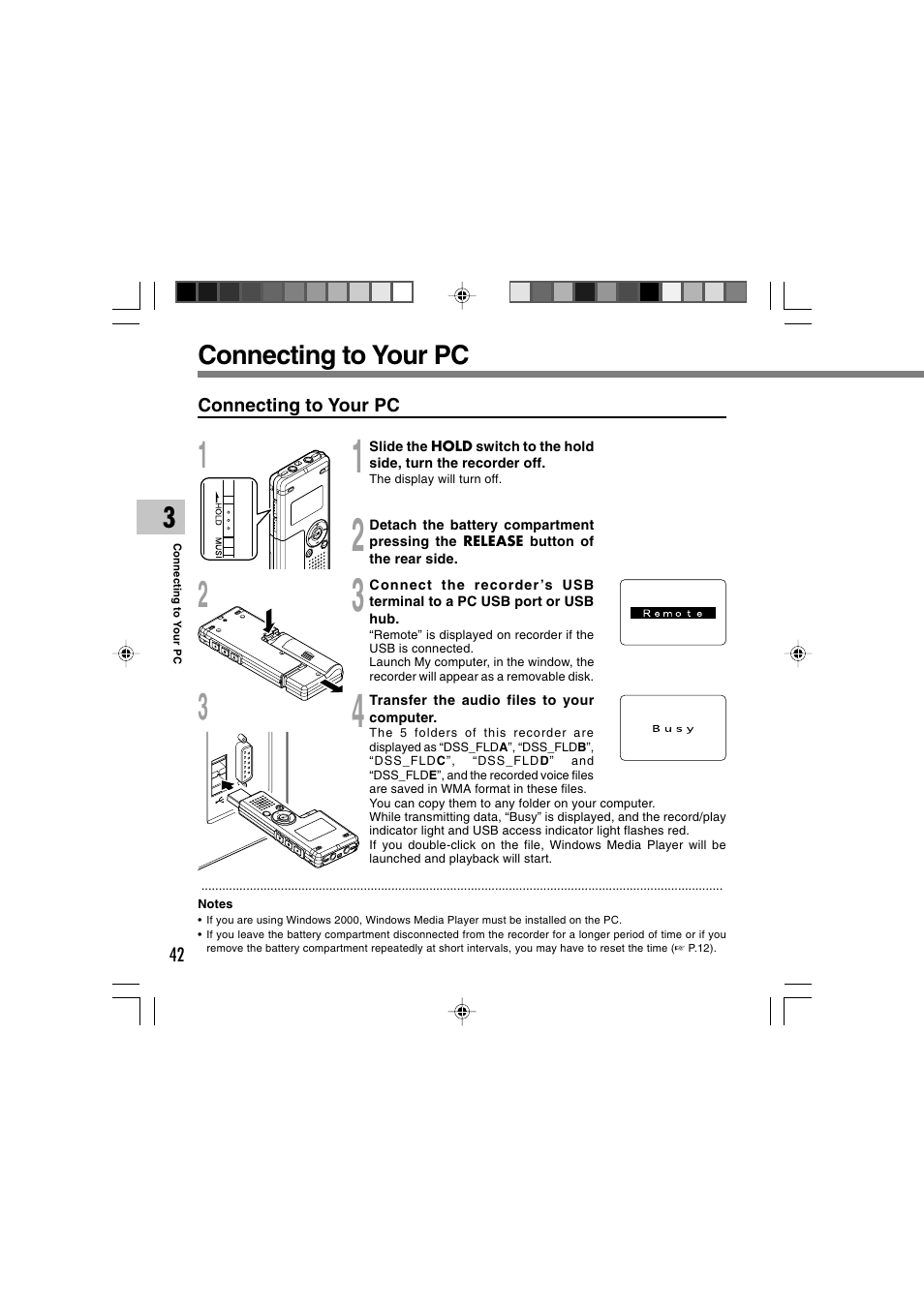 Connecting to your pc | Olympus WS-300M User Manual | Page 42 / 264