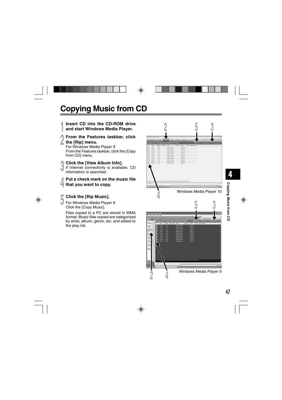 Copying music from cd | Olympus WS-300M User Manual | Page 47 / 264