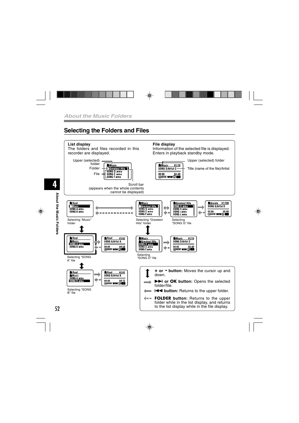 Selecting the folders and files | Olympus WS-300M User Manual | Page 52 / 264