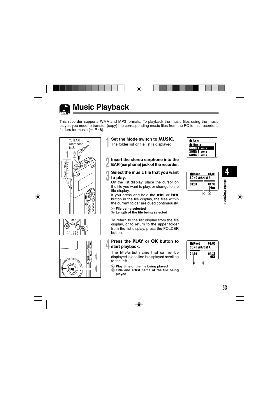Music playback | Olympus WS-300M User Manual | Page 53 / 264