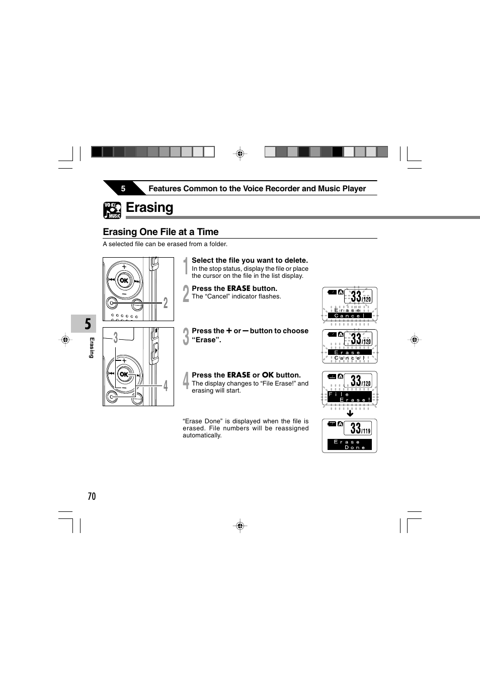 Erasing | Olympus WS-300M User Manual | Page 70 / 264