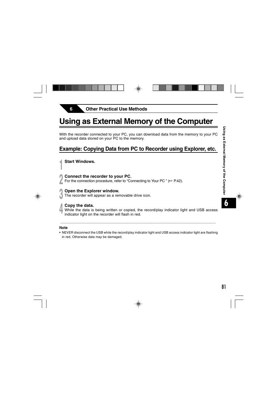 6 other practical use methods, Using as external memory of the computer | Olympus WS-300M User Manual | Page 81 / 264