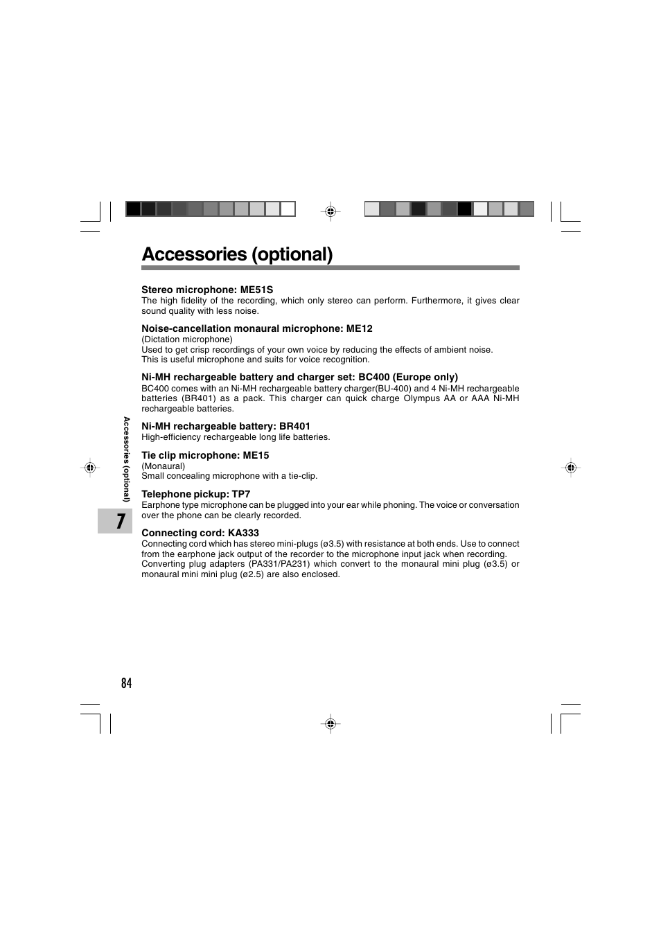 Accessories (optional) | Olympus WS-300M User Manual | Page 84 / 264