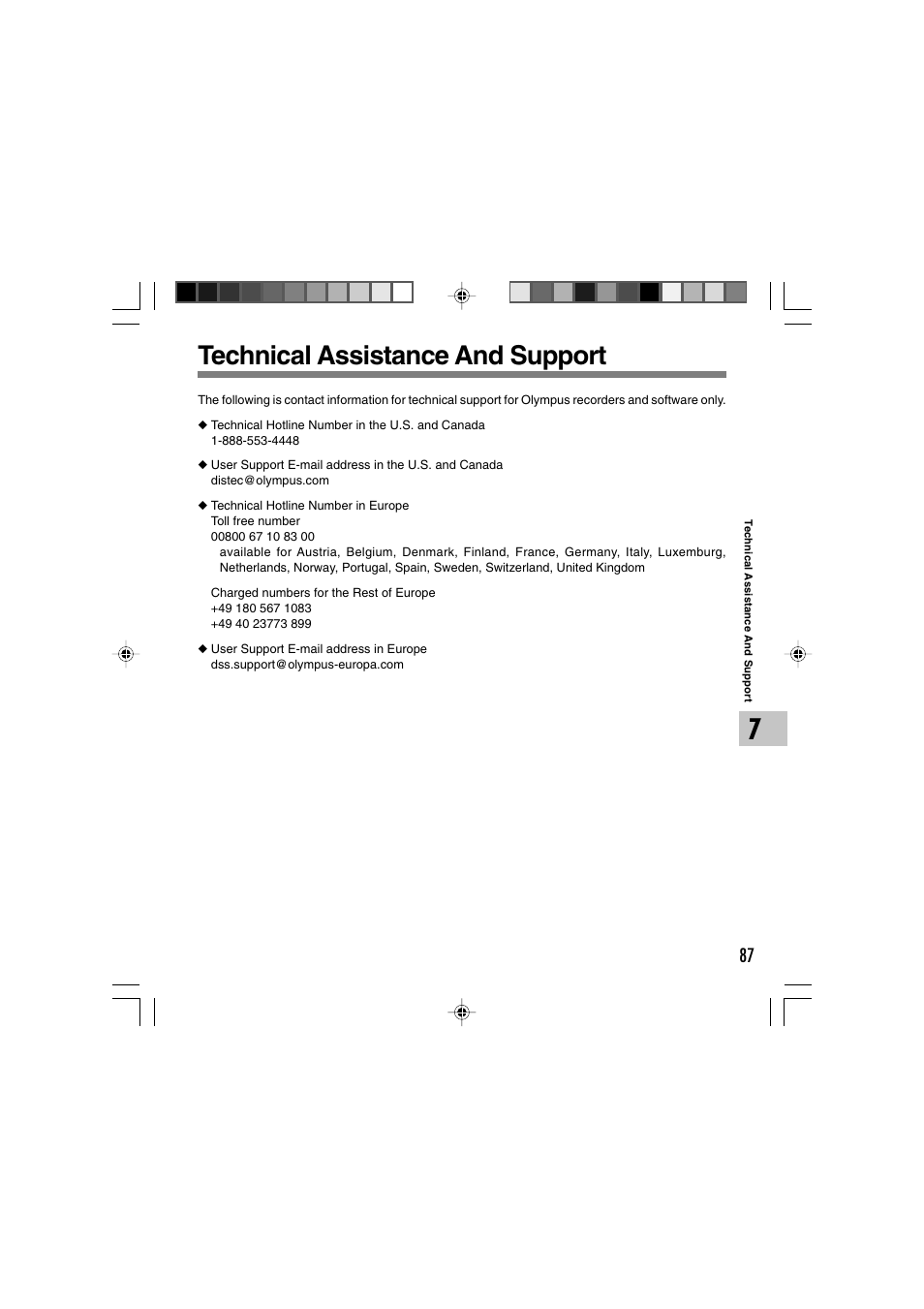 Technical assistance and support | Olympus WS-300M User Manual | Page 87 / 264