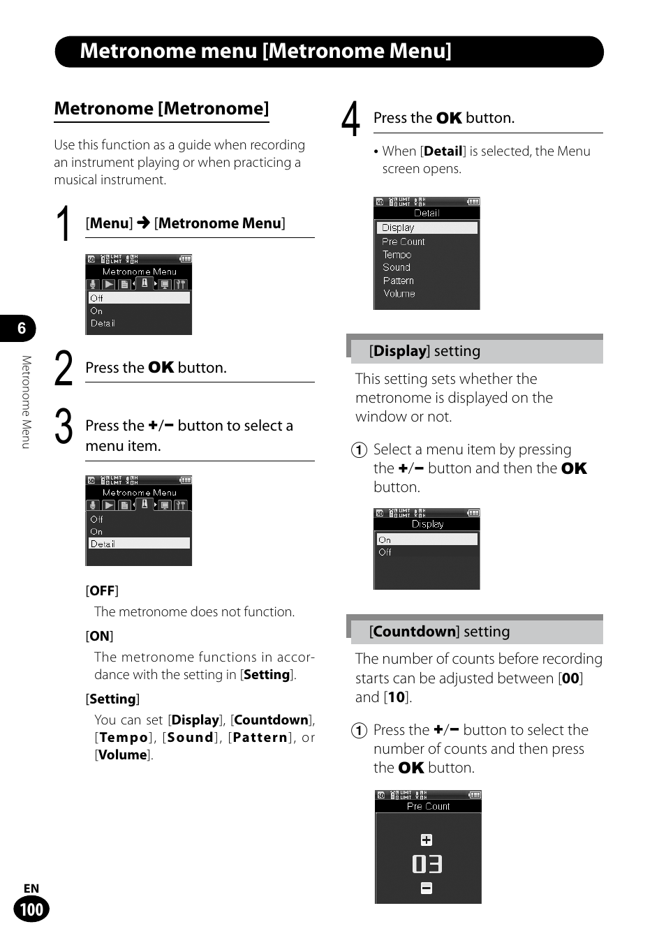 Metronome menu [metronome menu | Olympus LS-100 User Manual | Page 100 / 135