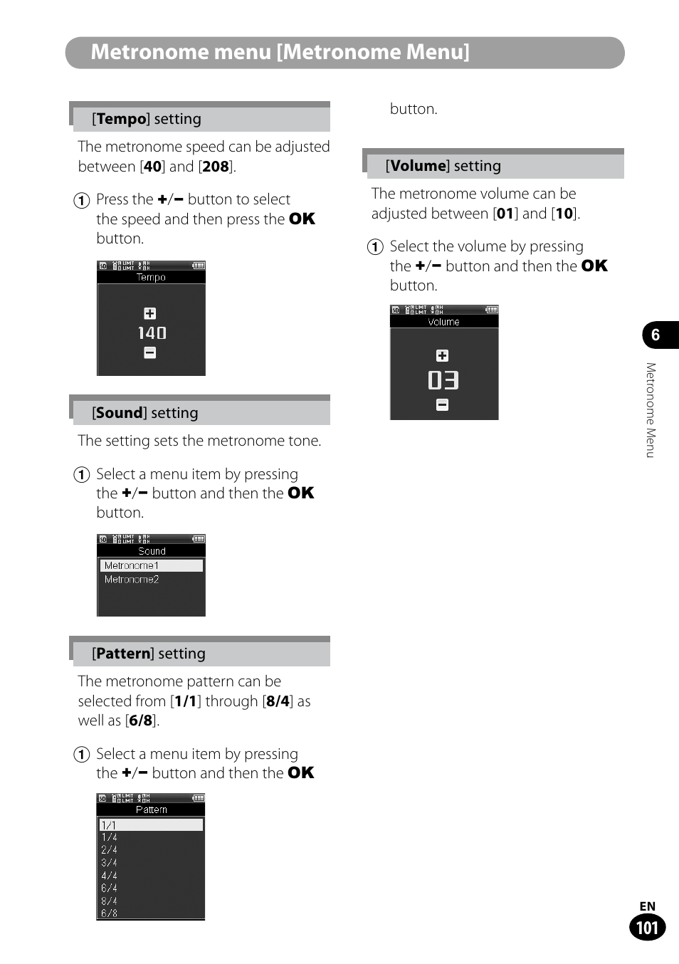 Metronome menu [metronome menu | Olympus LS-100 User Manual | Page 101 / 135