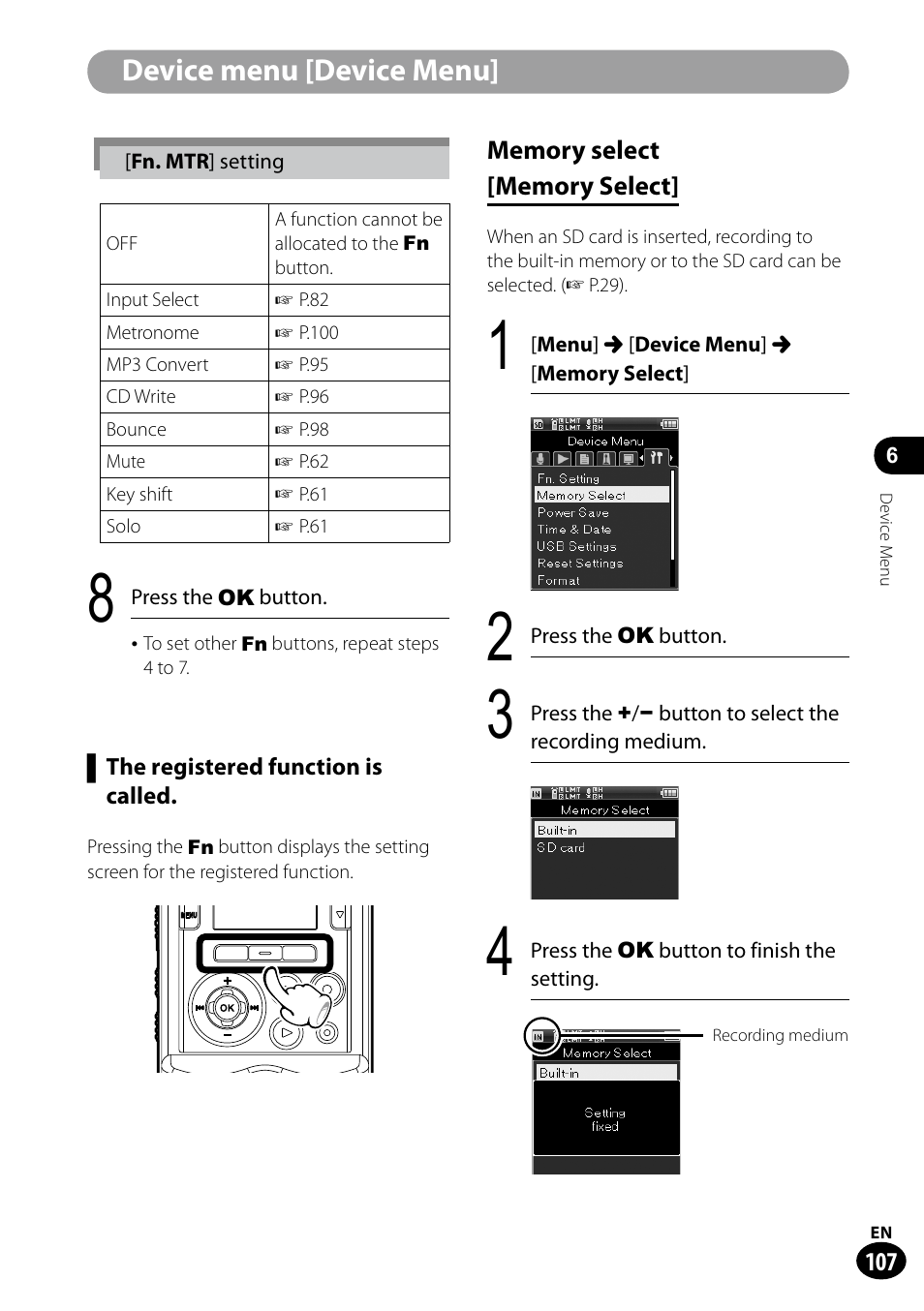 Device menu [device menu | Olympus LS-100 User Manual | Page 107 / 135