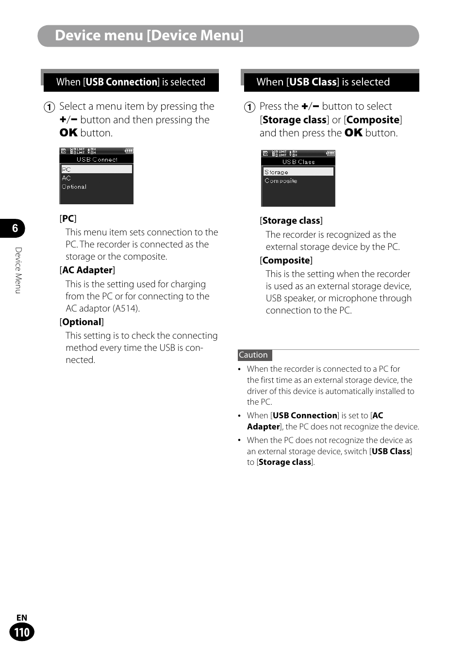 Device menu [device menu | Olympus LS-100 User Manual | Page 110 / 135