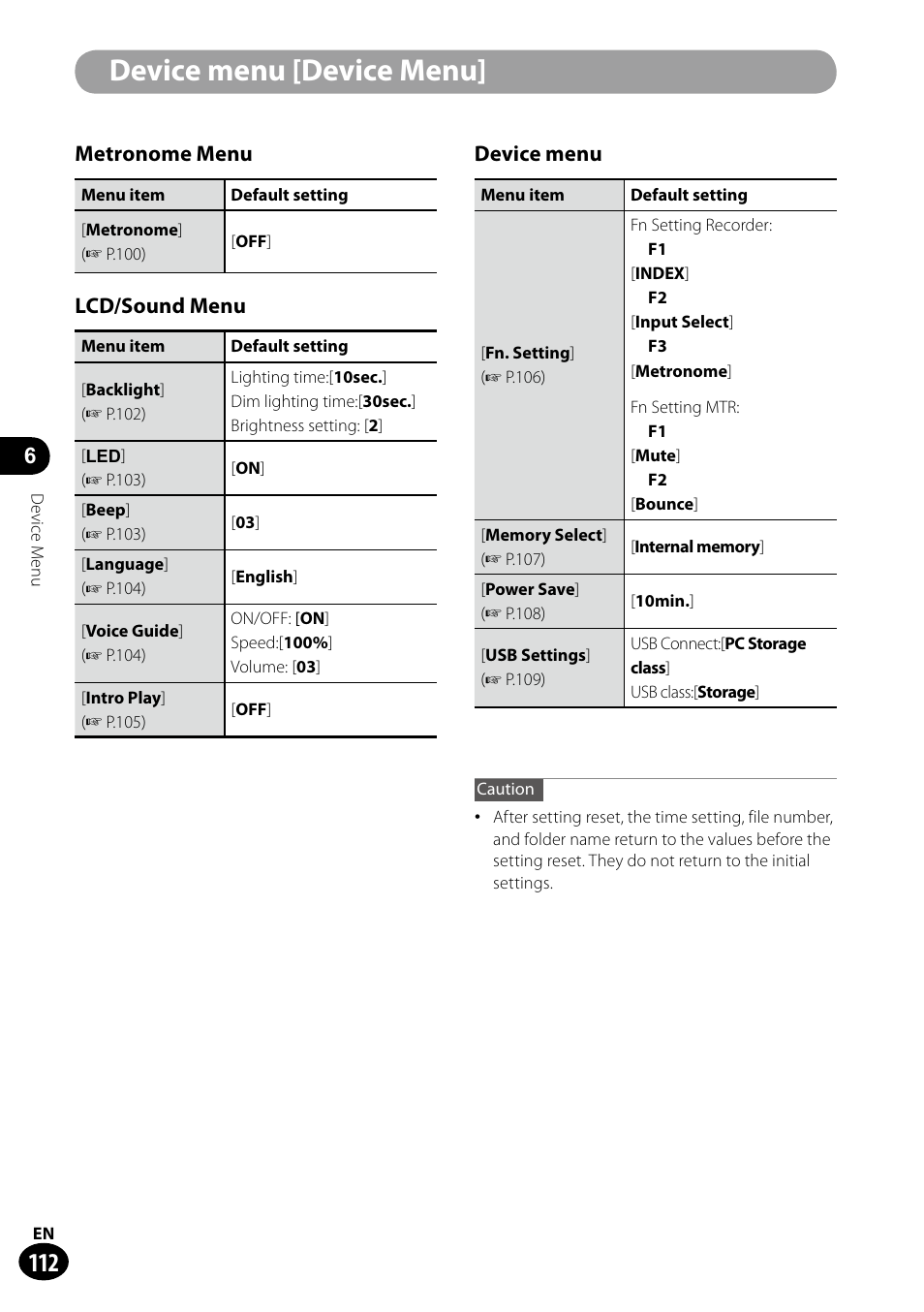 Device menu [device menu | Olympus LS-100 User Manual | Page 112 / 135