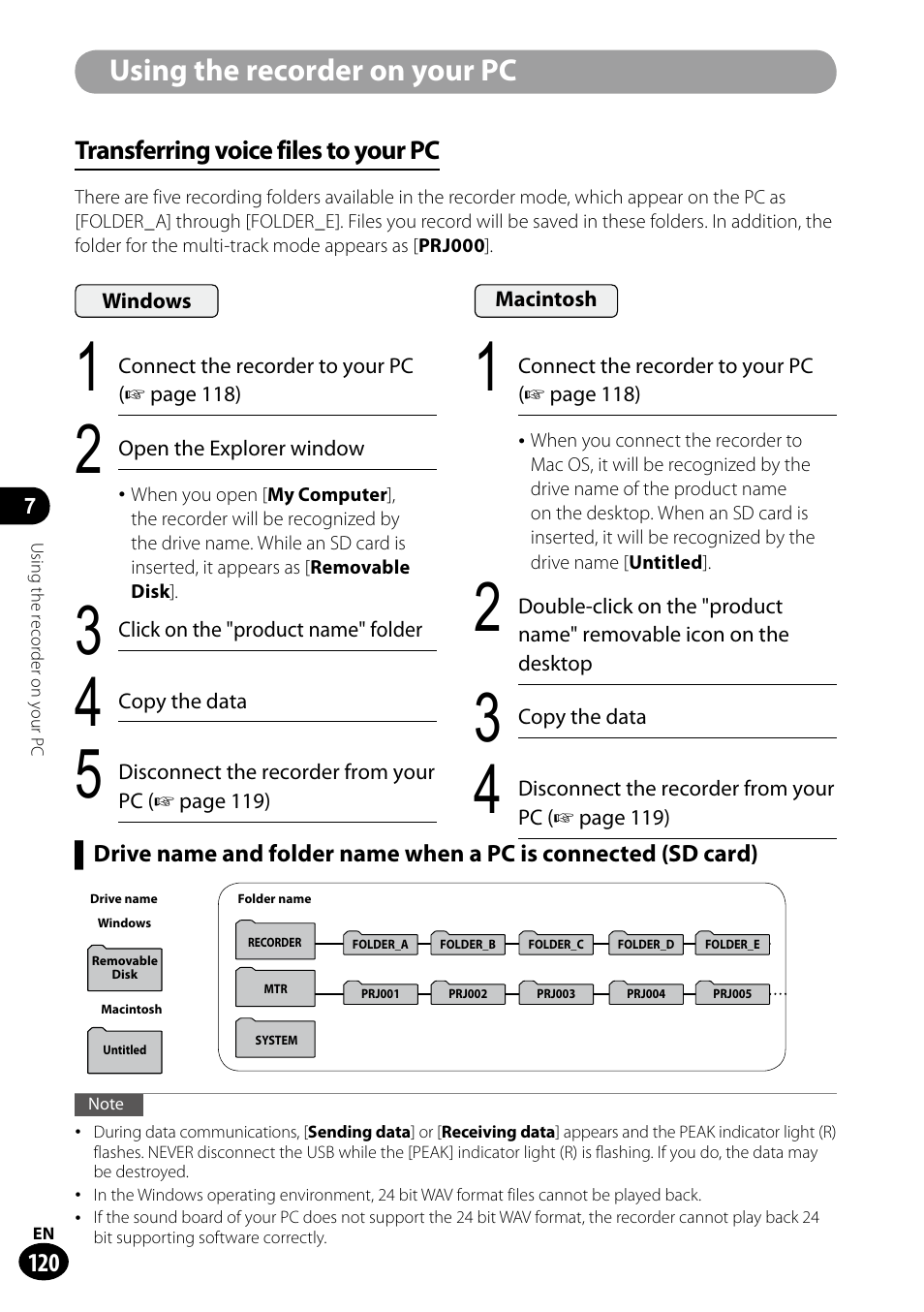 Using the recorder on your pc | Olympus LS-100 User Manual | Page 120 / 135