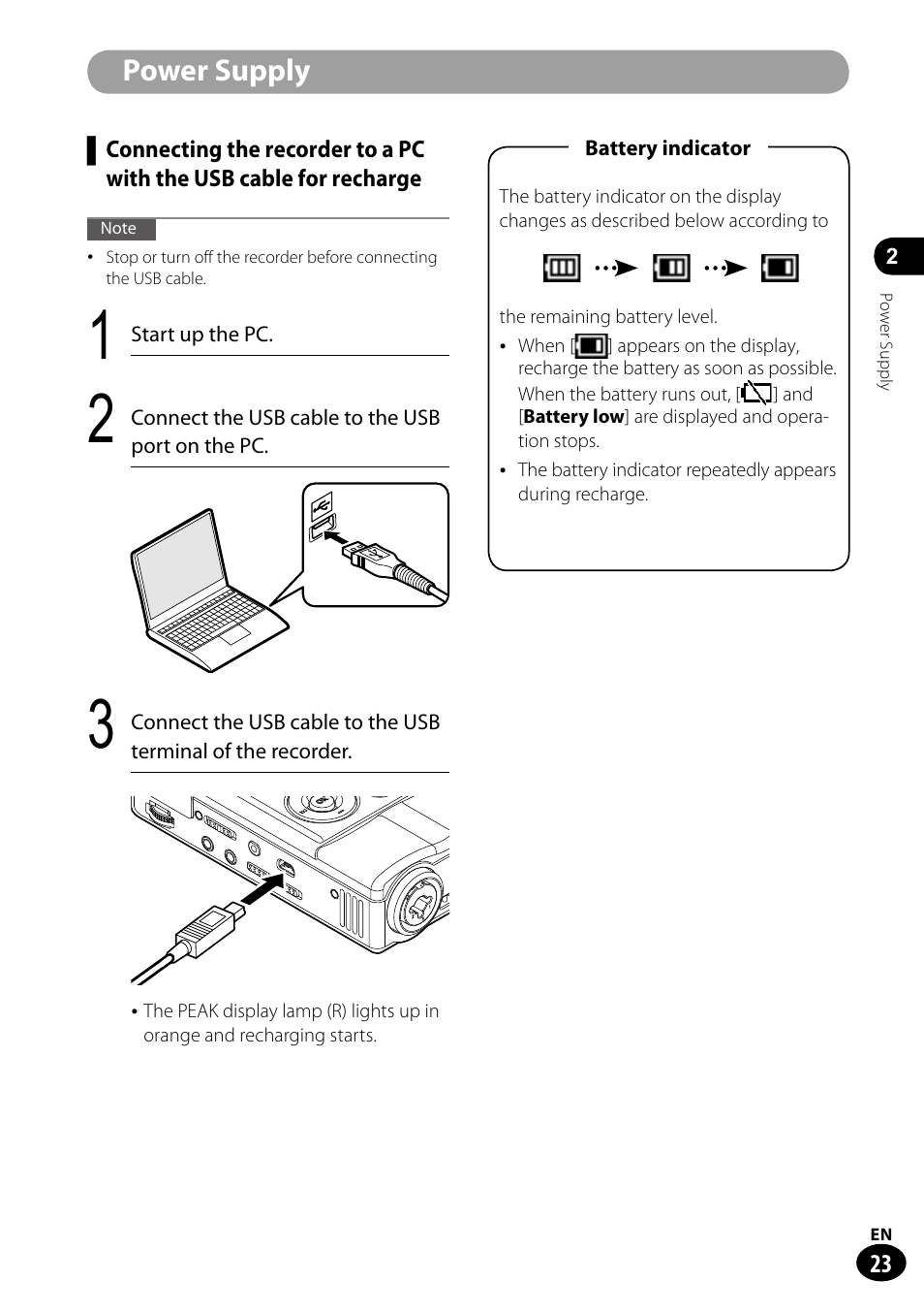 Power supply | Olympus LS-100 User Manual | Page 23 / 135