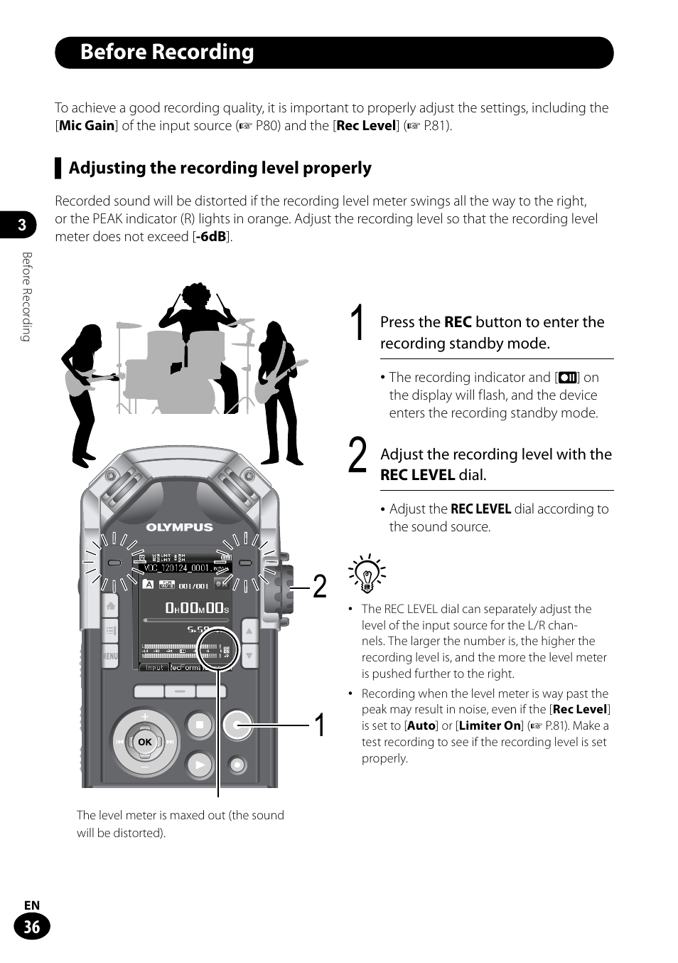 Before recording | Olympus LS-100 User Manual | Page 36 / 135