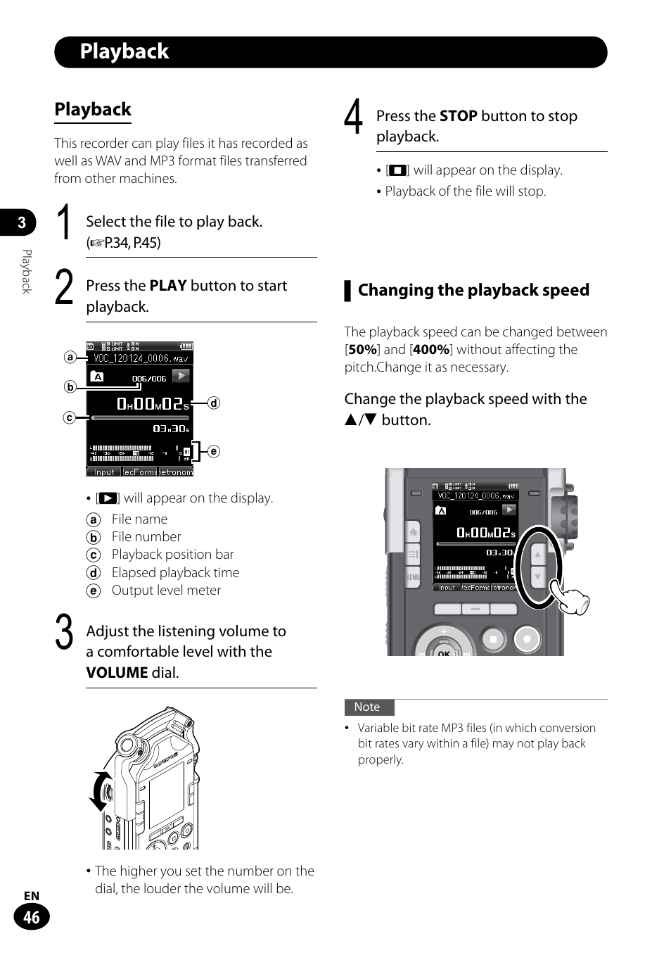 Playback | Olympus LS-100 User Manual | Page 46 / 135
