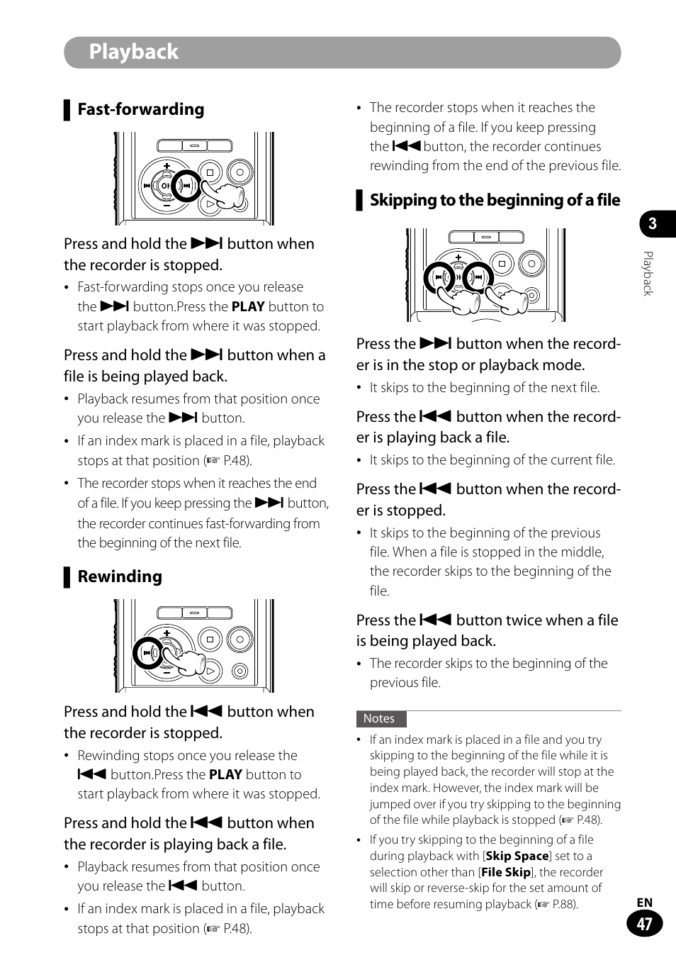 Playback | Olympus LS-100 User Manual | Page 47 / 135