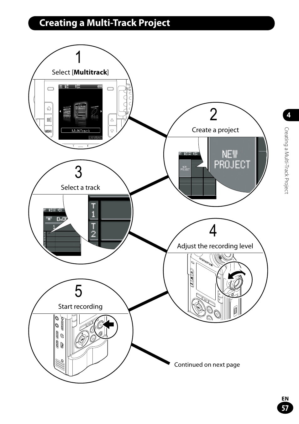 Creating a multi-track project | Olympus LS-100 User Manual | Page 57 / 135